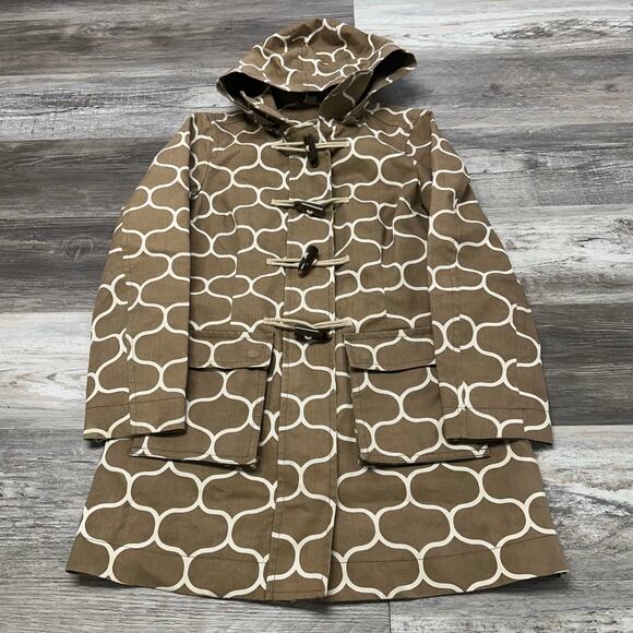 Boden Think the Rainy Day Moroccan Brown‎ White Womens 6 Toggle Trench Rain Coat - Picture 1 of 9